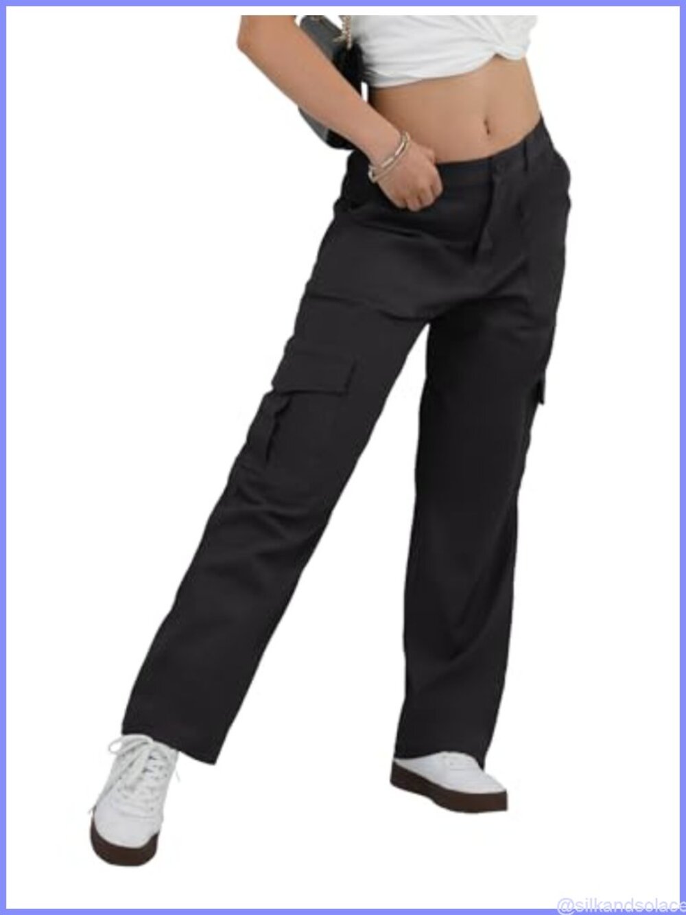 Petite Cargo Pants Women High Waisted Baggy with Pockets